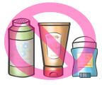 Image représentant un déodorant, une lotion et de la poudre dans un cercle barré (c) Action CancerCare Manitoba