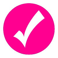 Pink circle with a white checkmark in the middle (c) CancerCare Manitoba