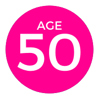 Pink circle with the words age 50 in the middle (c) CancerCare Manitoba
