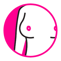 Illustration d’un sein rose dans un cercle rose (c) Action CancerCare Manitoba