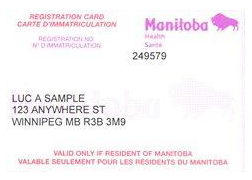Image représentant une carte de santé du Manitoba portant le nom d’un faux patient (c) Gouvernement du Manitoba