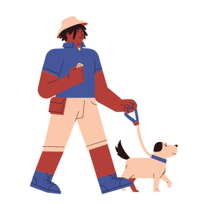 an illustration of a person walking a dog outdoors (c) CancerCare Manitoba
