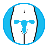 Cercle bleu dans lequel figure un appareil reproducteur dans le corps d’une personne (c) Action CancerCare Manitoba