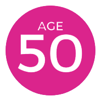 Pink circle with the words age 50 in the middle (c) CancerCare Manitoba