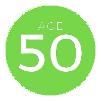 Green circle with the words age 50 in the middle (c) CancerCare Manitoba